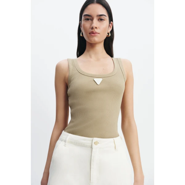 Aje Cowrie Scoop Tank in Pale Olive | Tops | Coveti
