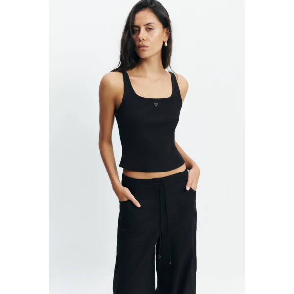 Aje Cowrie Square Neck Tank in Black | Tops | Coveti