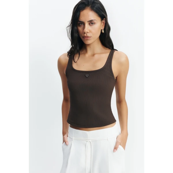Aje Cowrie Square Neck Tank in Chocolate | Tops | Coveti