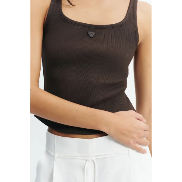 Aje Cowrie Square Neck Tank in Chocolate | Tops | Coveti