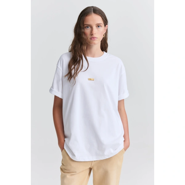 Aje Dakota Oversized Tee in White/Blue Heirloom | T-shirts | Coveti