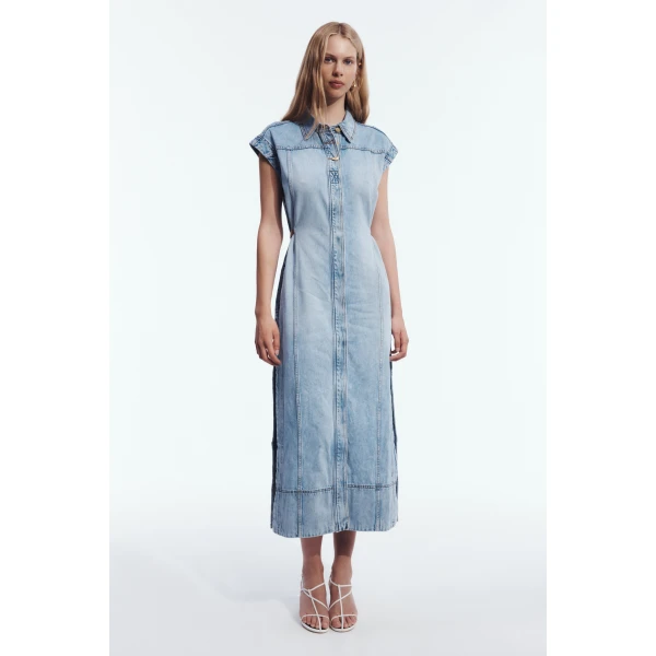 Aje Delora Denim Midi Dress in Sea Blue Wash | Midi Dresses | Coveti