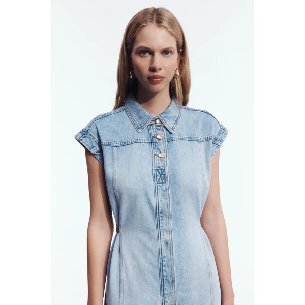 Aje Delora Denim Midi Dress in Sea Blue Wash | Midi Dresses | Coveti
