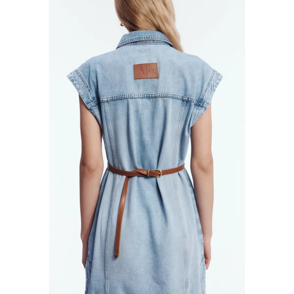 Aje Delora Denim Midi Dress in Sea Blue Wash | Midi Dresses | Coveti