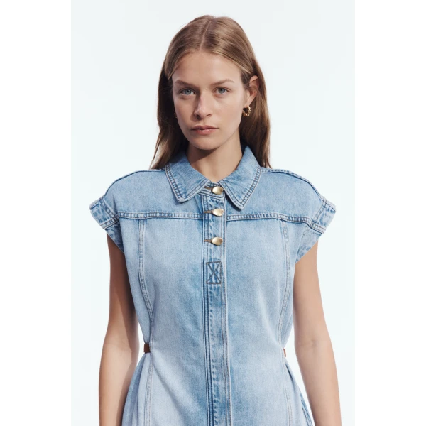 Aje Delora Denim Mini Dress in Sea Blue Wash | Mini Dresses | Coveti