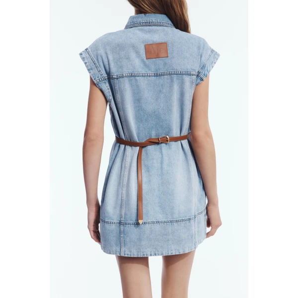 Aje Delora Denim Mini Dress in Sea Blue Wash | Mini Dresses | Coveti