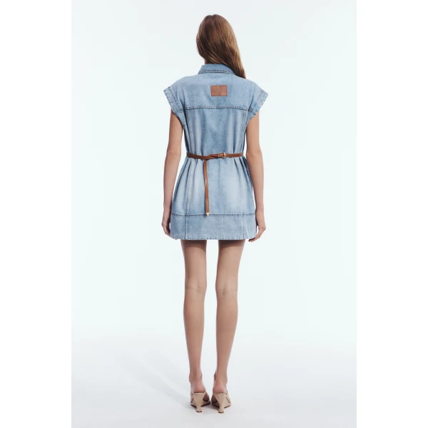 Aje Delora Denim Mini Dress in Sea Blue Wash | Mini Dresses | Coveti