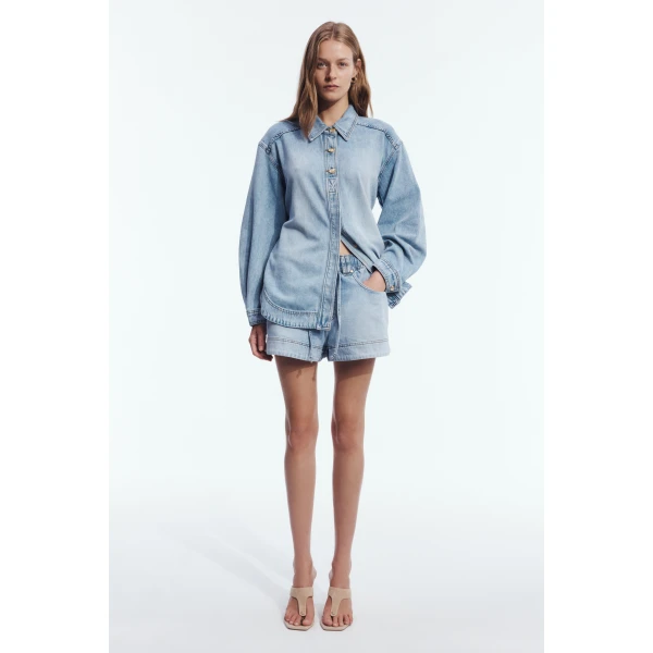 Aje Delora Denim Shirt in Sea Blue Wash | Shirts | Coveti