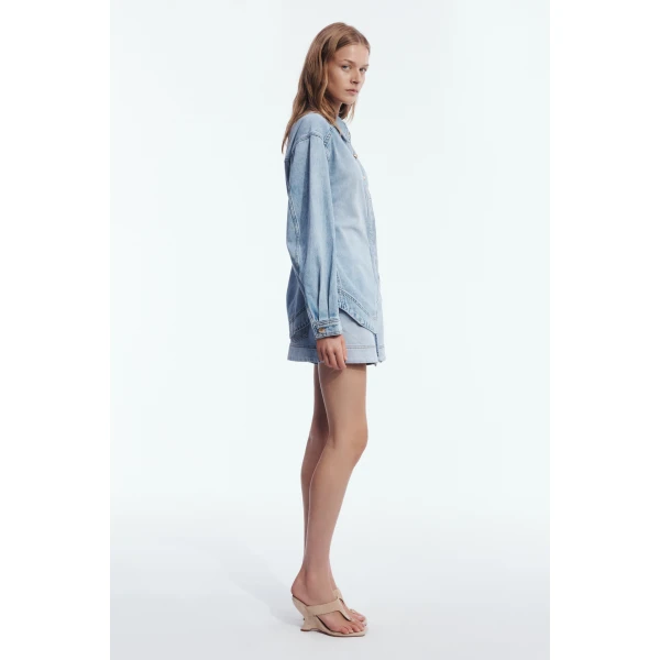 Aje Delora Denim Shirt in Sea Blue Wash | Shirts | Coveti