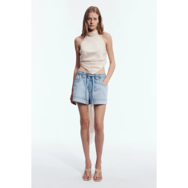 Aje Delora Denim Short in Sea Blue Wash | Shorts | Coveti