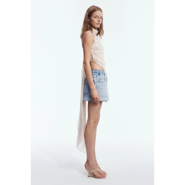 Aje Delora Denim Short in Sea Blue Wash | Shorts | Coveti
