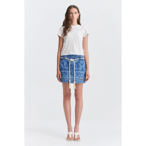 Aje Dive Denim Mini Skirt in Blue Heirloom Wash | Skirts | Coveti