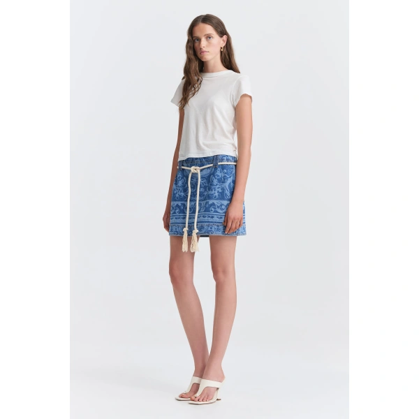 Aje Dive Denim Mini Skirt in Blue Heirloom Wash | Skirts | Coveti