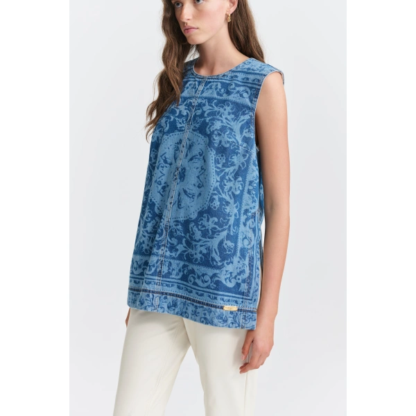 Aje Dive Denim Top in Blue Heirloom Wash | Tops | Coveti