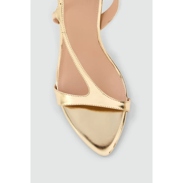 Aje Elan Asymmetric Droplet Heel in Gold | Heels | Coveti