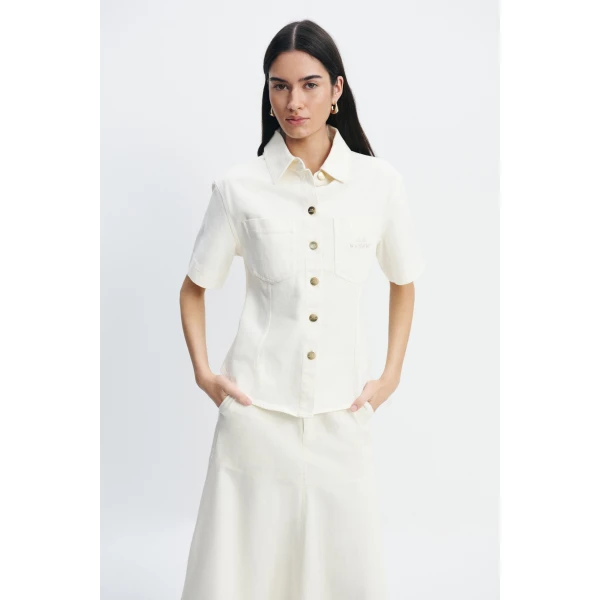 Aje Elsie Belted Shirt in Ecru Wash | Shirts | Coveti