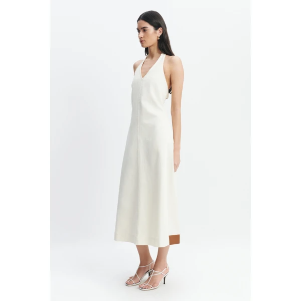 Aje Elsie Denim Halter Dress in Ecru Wash | Maxi Dresses | Coveti