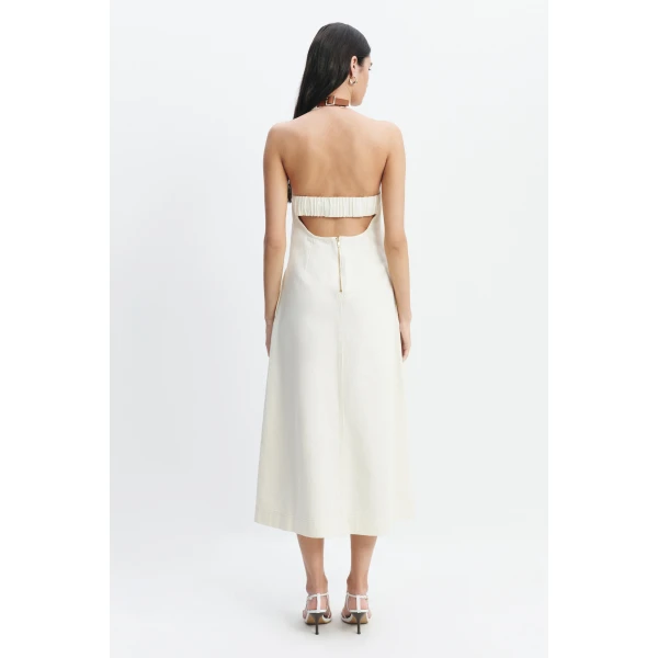 Aje Elsie Denim Halter Dress in Ecru Wash | Maxi Dresses | Coveti