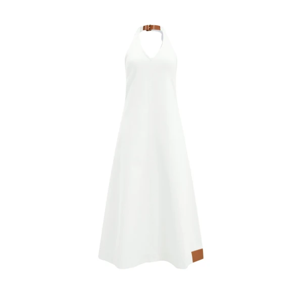 Aje Elsie Denim Halter Dress in Ecru Wash | Maxi Dresses | Coveti