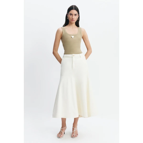 Aje Elsie Denim Midi Skirt in Ecru Wash | Skirts | Coveti