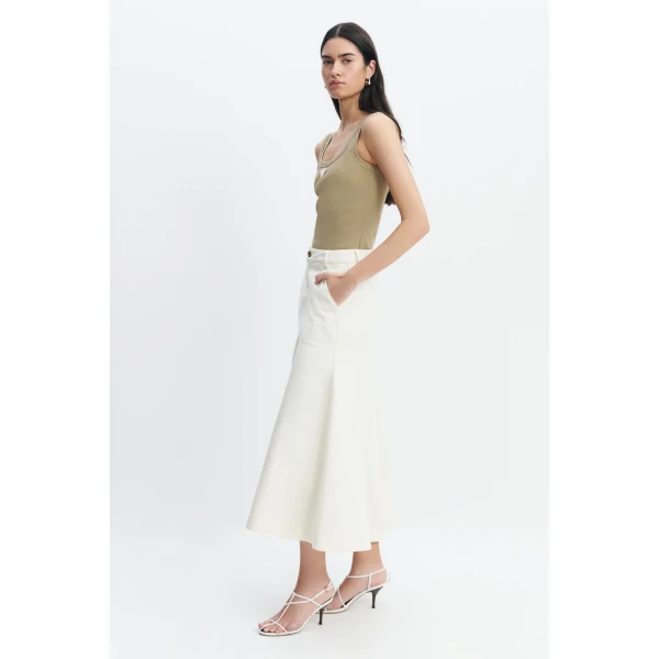 Aje Elsie Denim Midi Skirt in Ecru Wash | Skirts | Coveti