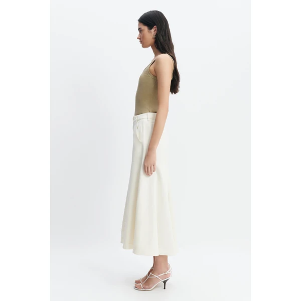 Aje Elsie Denim Midi Skirt in Ecru Wash | Skirts | Coveti