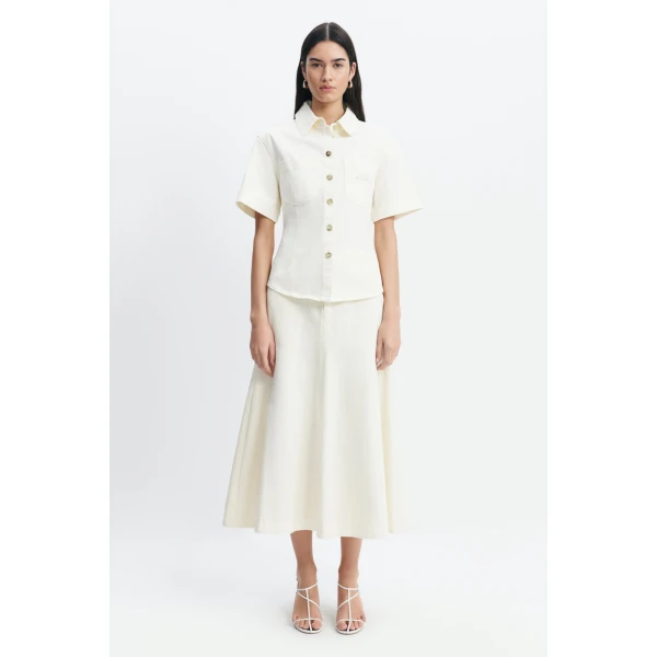 Aje Elsie Denim Midi Skirt in Ecru Wash | Skirts | Coveti