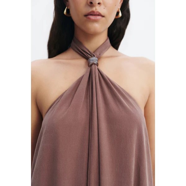 Aje Evie Halter Midi Dress in Milk Chocolate | Midi Dresses | Coveti