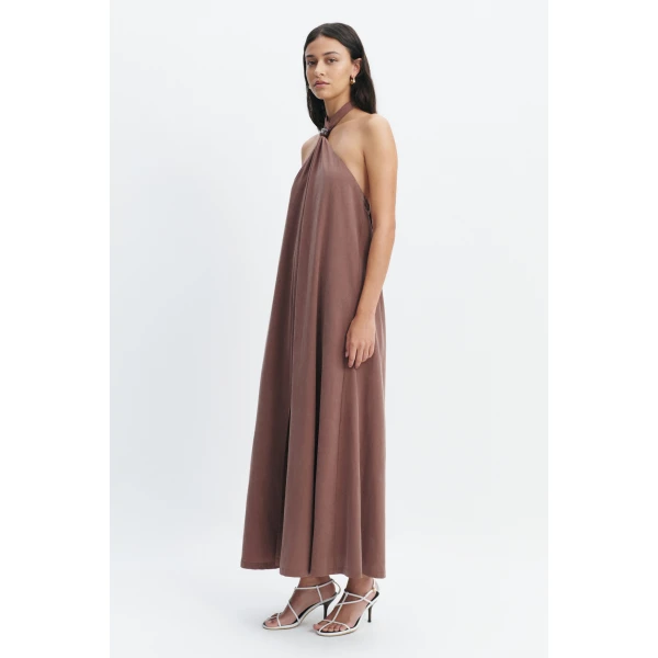 Aje Evie Halter Midi Dress in Milk Chocolate | Midi Dresses | Coveti