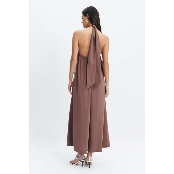 Aje Evie Halter Midi Dress in Milk Chocolate | Midi Dresses | Coveti