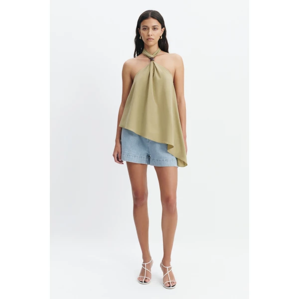 Aje Evie Halter Top in Pale Olive | Tops | Coveti