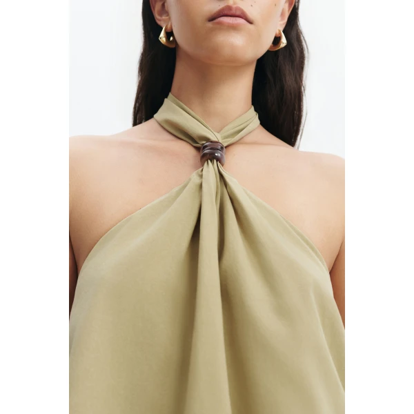 Aje Evie Halter Top in Pale Olive | Tops | Coveti