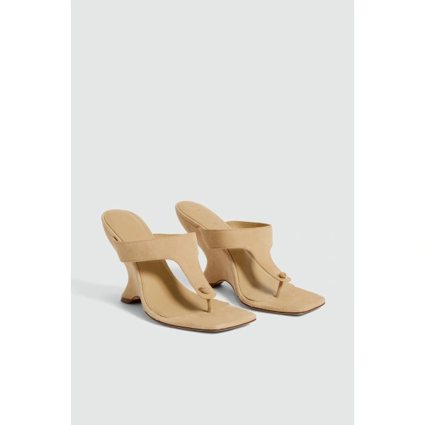 Aje Ivana Suede Wedge Thong in Camel | Heels | Coveti