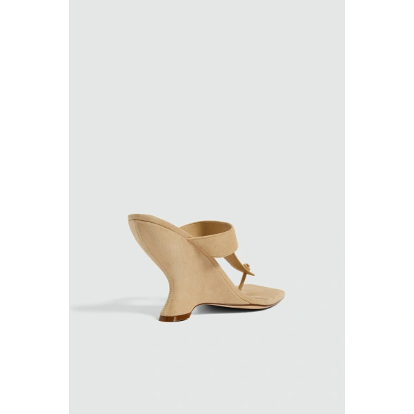 Aje Ivana Suede Wedge Thong in Camel | Heels | Coveti