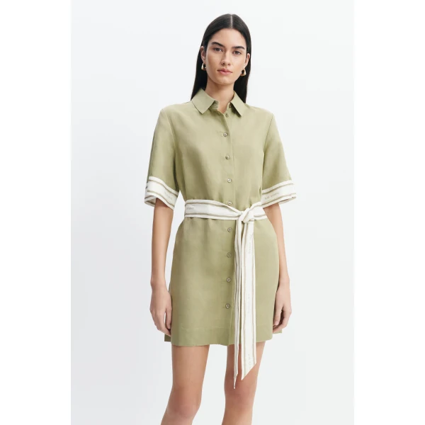 Aje Ivara Mini Shirt Dress in Pale Olive | Mini Dresses | Coveti