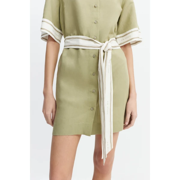 Aje Ivara Mini Shirt Dress in Pale Olive | Mini Dresses | Coveti