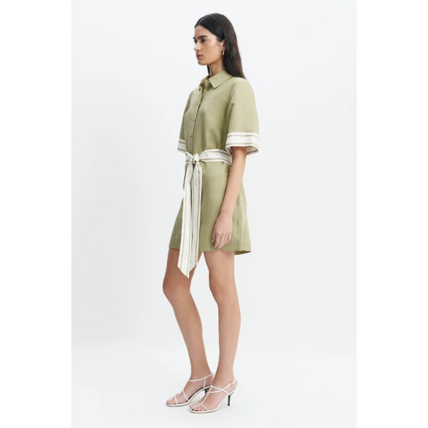 Aje Ivara Mini Shirt Dress in Pale Olive | Mini Dresses | Coveti