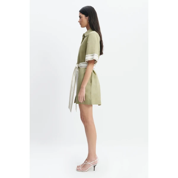 Aje Ivara Mini Shirt Dress in Pale Olive | Mini Dresses | Coveti