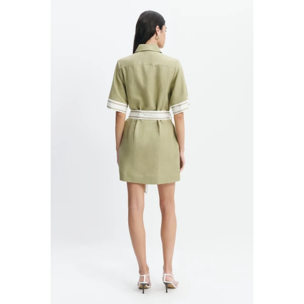 Aje Ivara Mini Shirt Dress in Pale Olive | Mini Dresses | Coveti