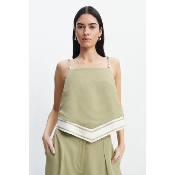 Aje Ivara Tie Back Top in Pale Olive | Tops | Coveti