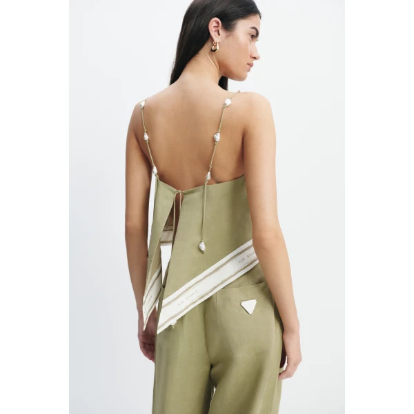 Aje Ivara Tie Back Top in Pale Olive | Tops | Coveti