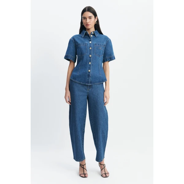 Aje Kendall Belted Shirt in Coastal Wash | Shirts | Coveti
