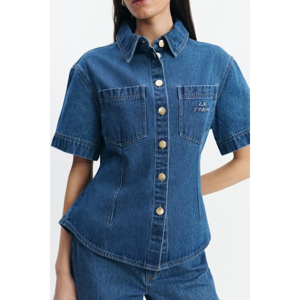 Aje Kendall Belted Shirt in Coastal Wash | Shirts | Coveti