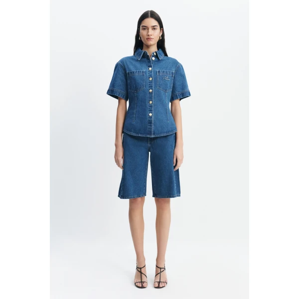 Aje Kendall Belted Shirt in Coastal Wash | Shirts | Coveti
