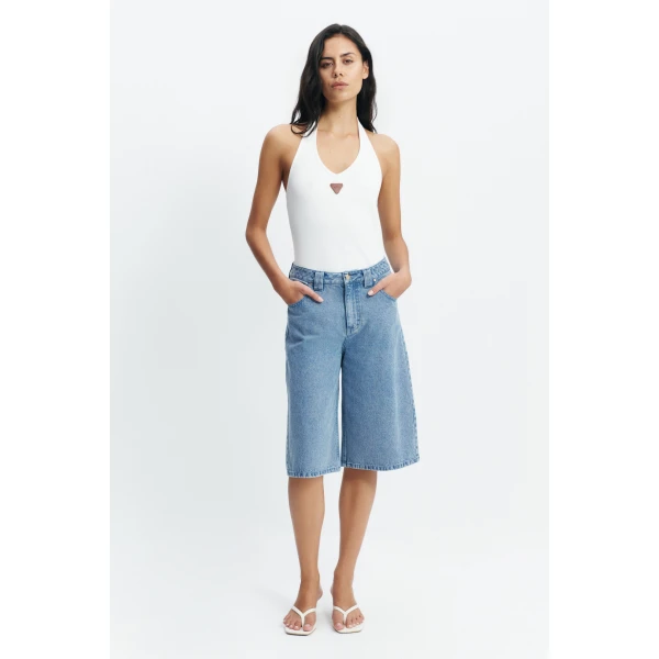 Aje Kendall Denim Jort in Light Wash | Tops | Coveti