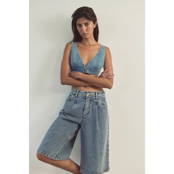 Aje Kendall Denim Jort in Light Wash | Tops | Coveti
