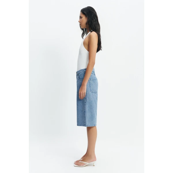 Aje Kendall Denim Jort in Light Wash | Tops | Coveti