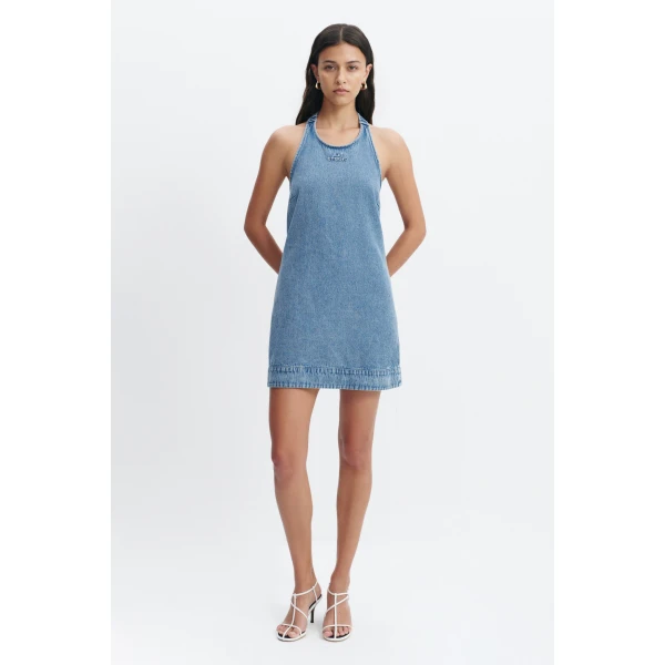 Aje Kendall Halter Mini Dress in Light Wash | Mini Dresses | Coveti