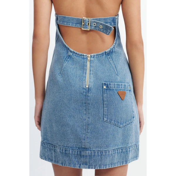 Aje Kendall Halter Mini Dress in Light Wash | Mini Dresses | Coveti