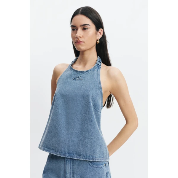 Aje Kendall Halter Top in Light Wash | Tops | Coveti